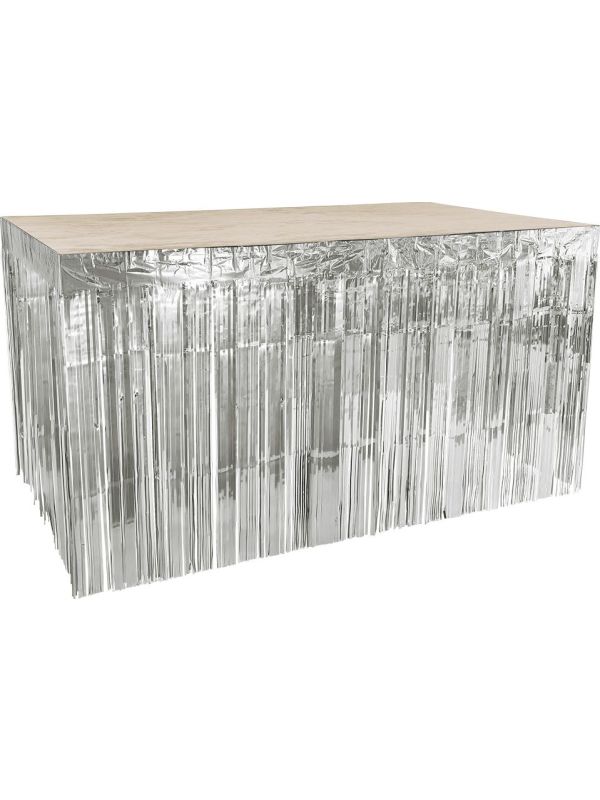 Metallic Zilveren Tafelrok met Franjes 300x74 cm main product photo