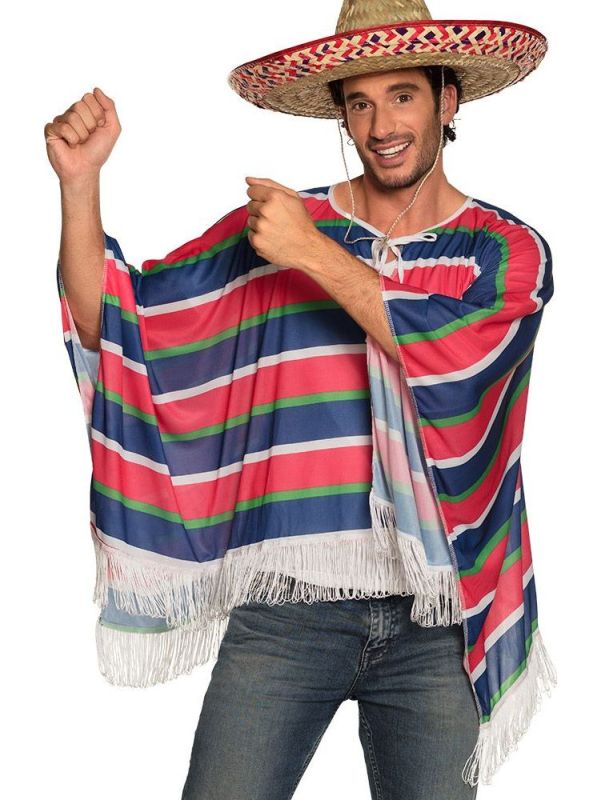 Mexicaanse poncho heren gestreept