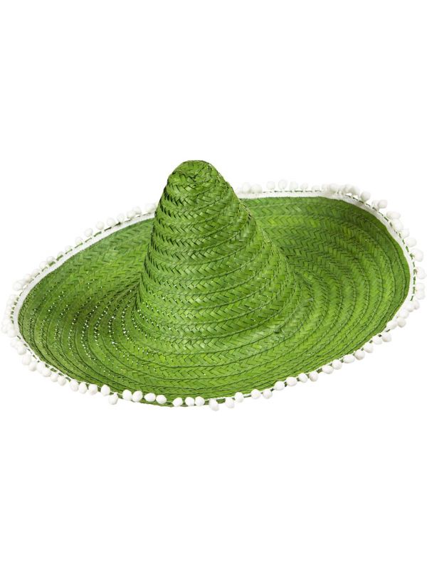 Mexicaanse sombrero groen met pompoms