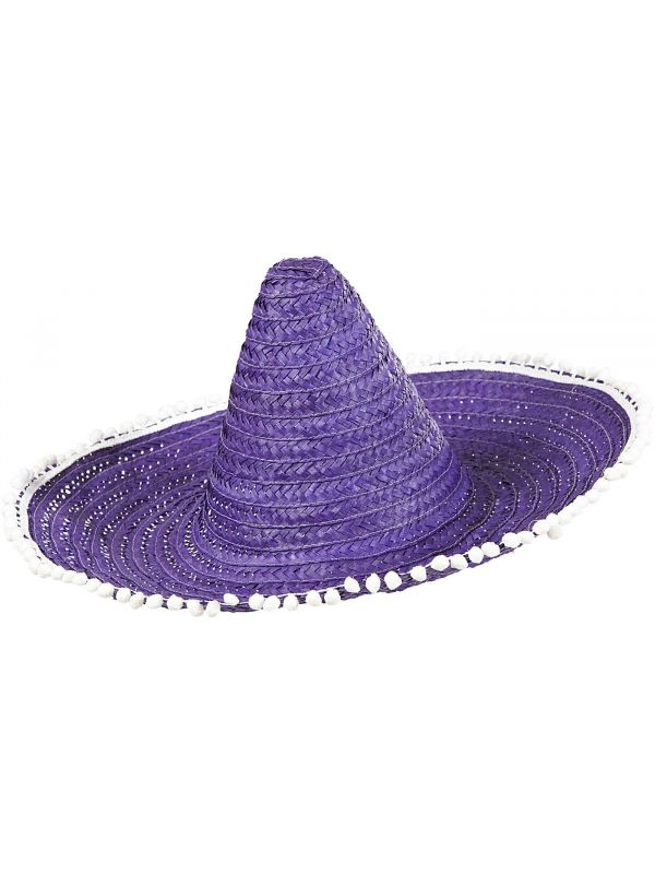 Mexicaanse sombrero paars met pompoms