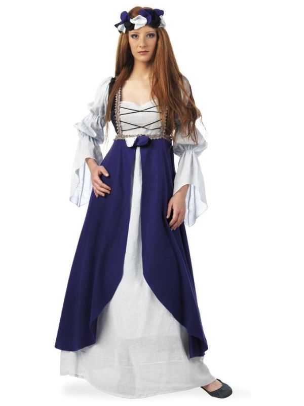 Middeleeuwse jurk wit blauw main product photo