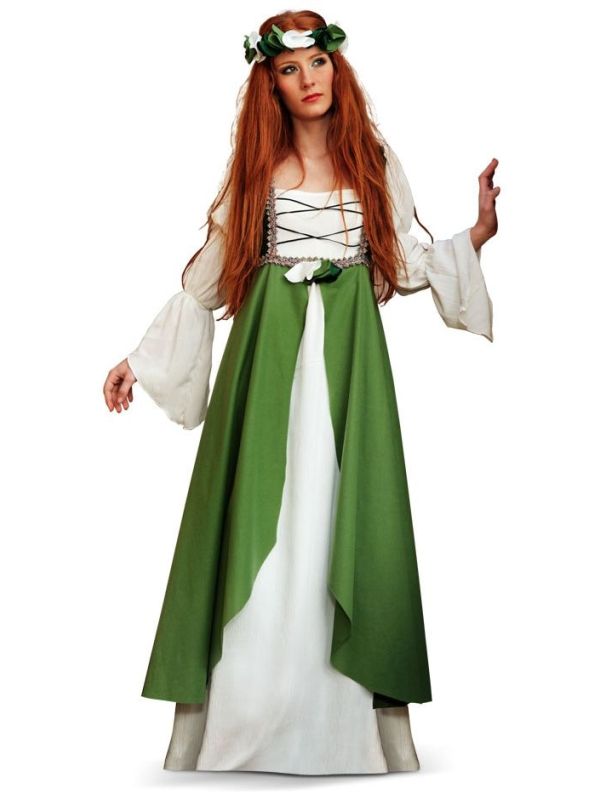 Middeleeuwse jurk wit groen main product photo