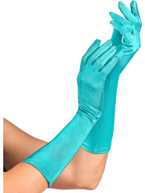 Middellange satijnen handschoenen azuur blauw