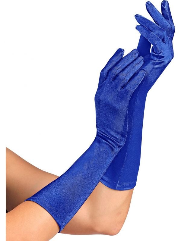 Middellange satijnen handschoenen blauw