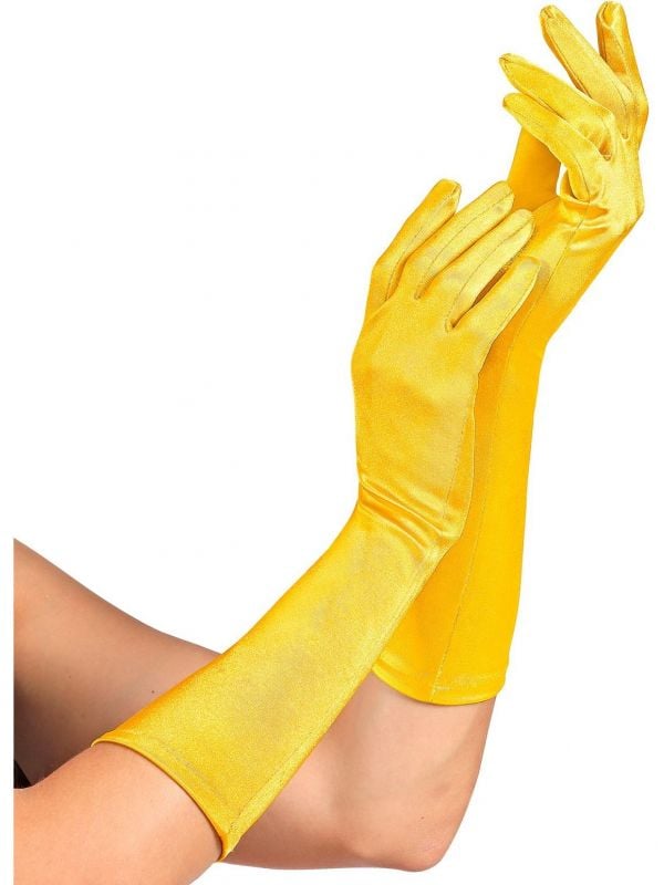 Middellange satijnen handschoenen geel