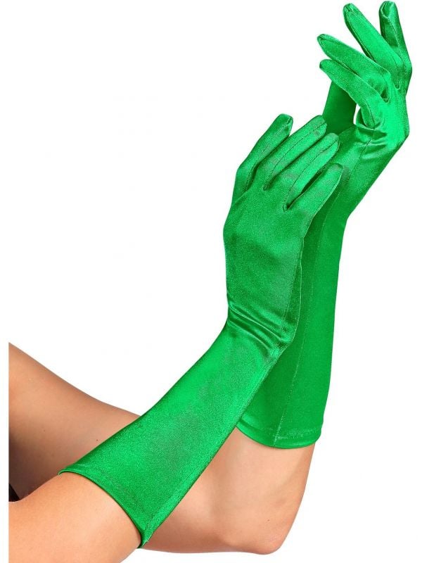 Middellange satijnen handschoenen groen