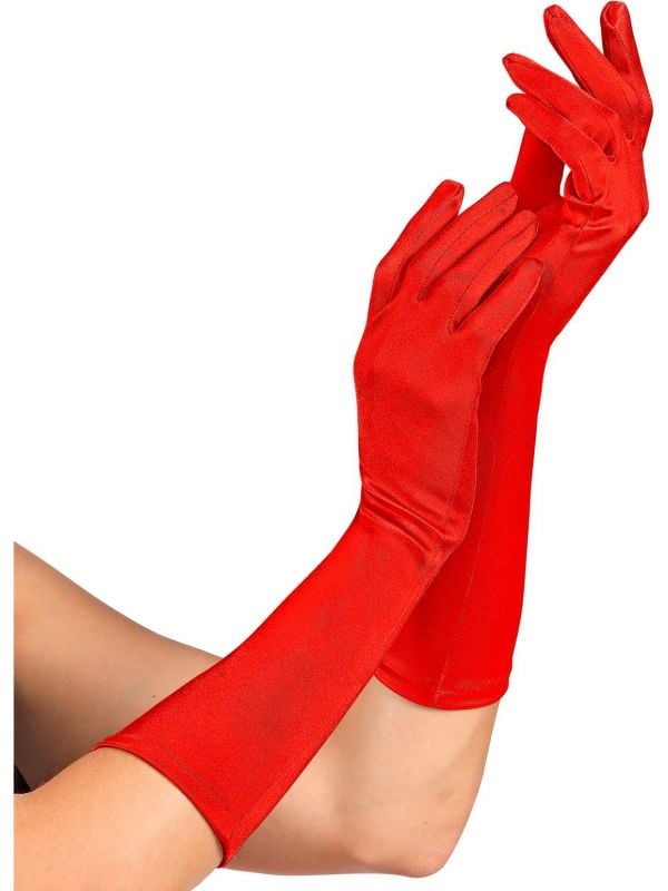 Middellange satijnen handschoenen rood