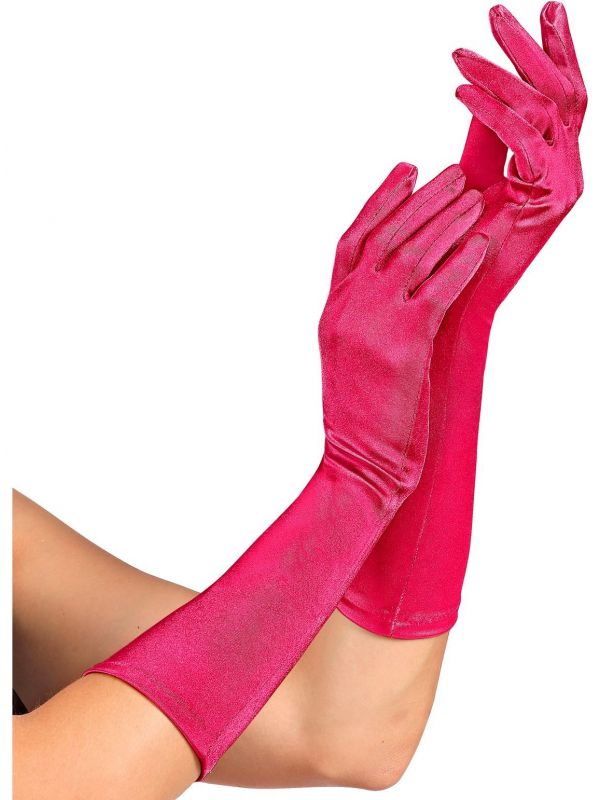 Middellange satijnen handschoenen roze