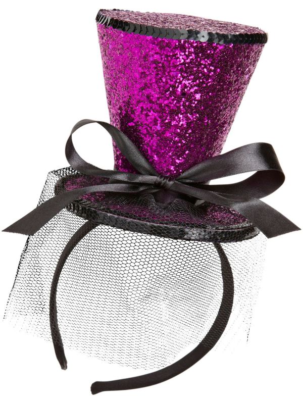 Mini paarse glitter hoge hoed