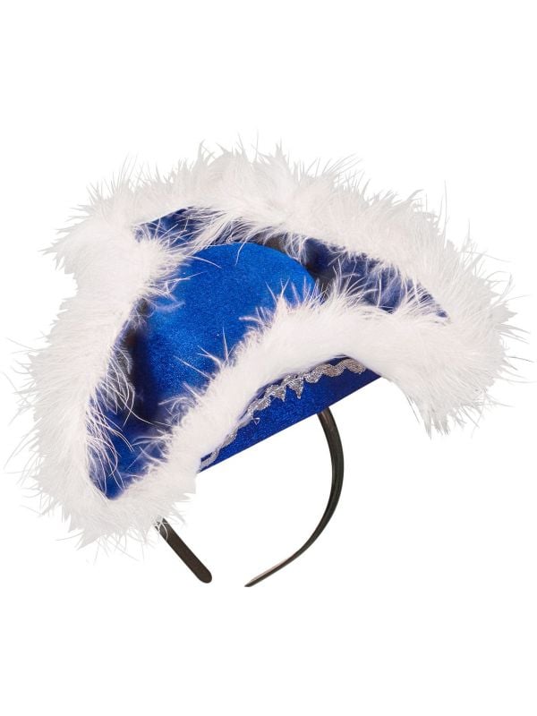 Mini tricorn hoed blauw met marabou