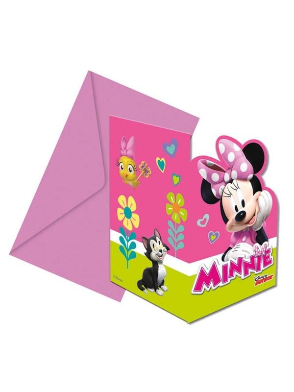 Minnie mouse happy verjaardag uitnodigingen 6 stuks