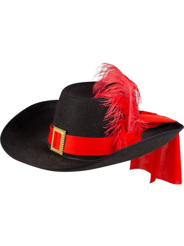 Musketier hoed met rode veer