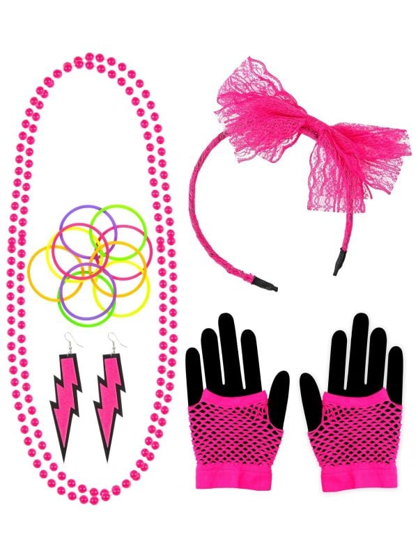 Neon accessoire set 80s roze