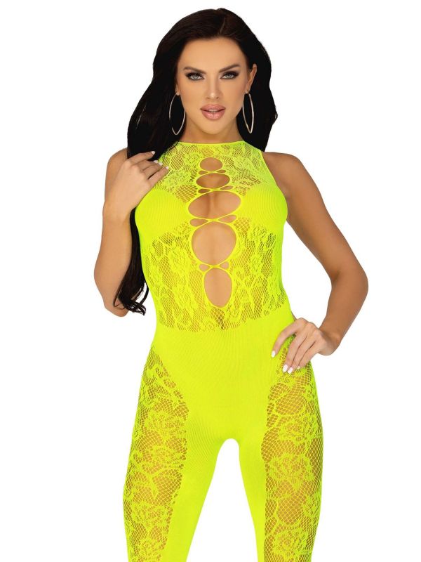 Neon gele bodystocking dames main product photo
