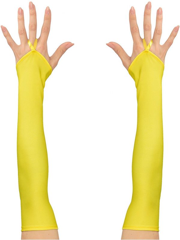 Neon gele toploze satijnen handschoenen