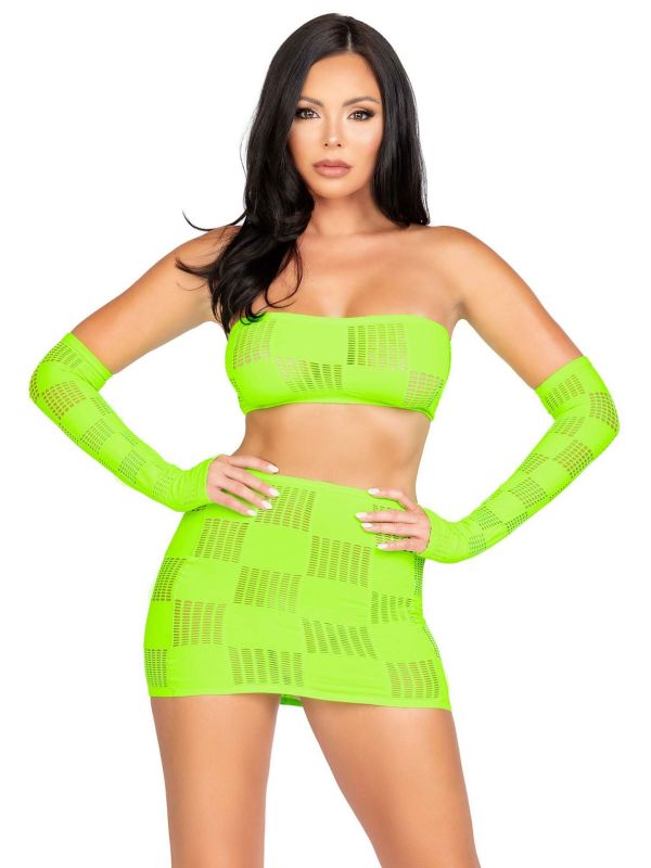 Neon groene bandeau rokset met armwarmers dames main product photo