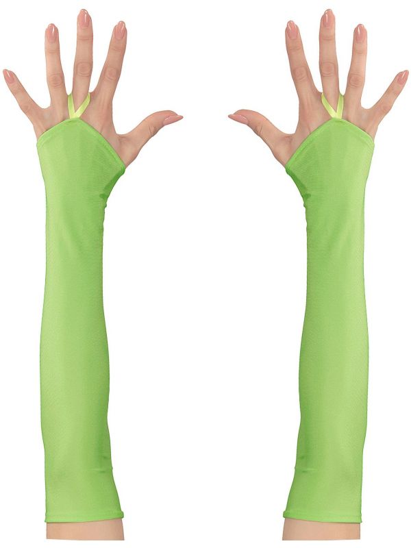 Neon groene toploze satijnen handschoenen