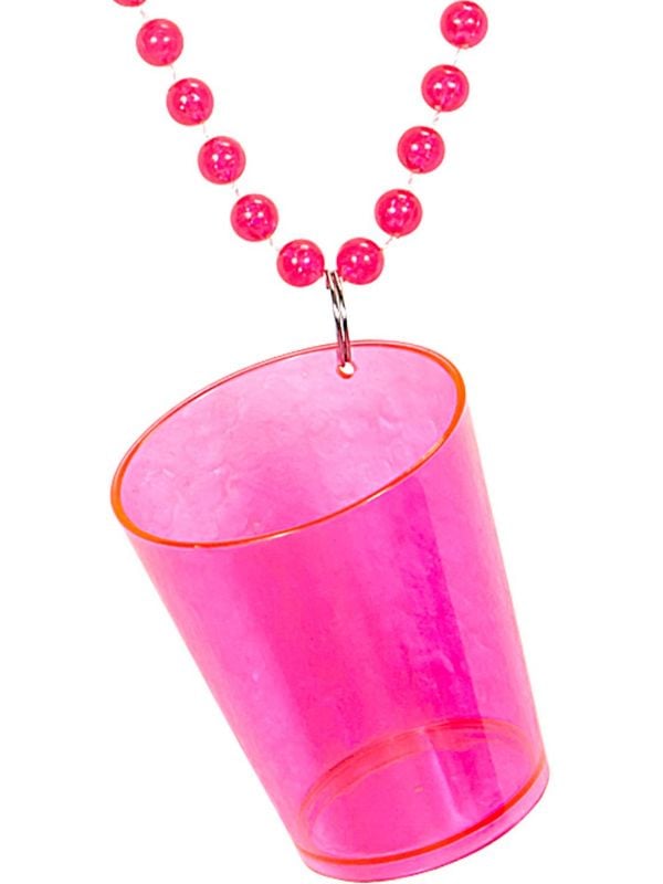 Neon roze ketting met shotglaasje