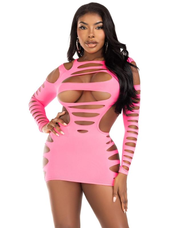 Neon roze mini jurk gescheurd dames main product photo