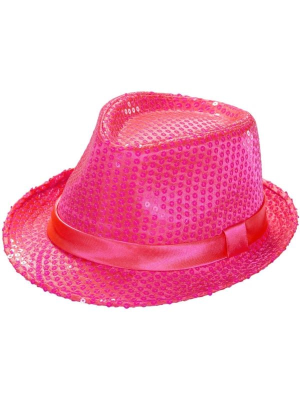 Neon roze pailletten hoed
