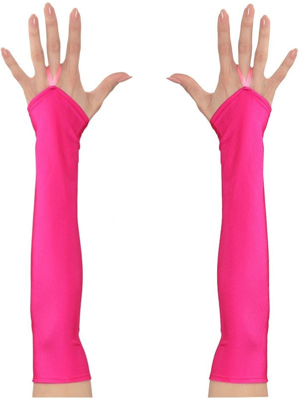 Neon roze toploze satijnen handschoenen