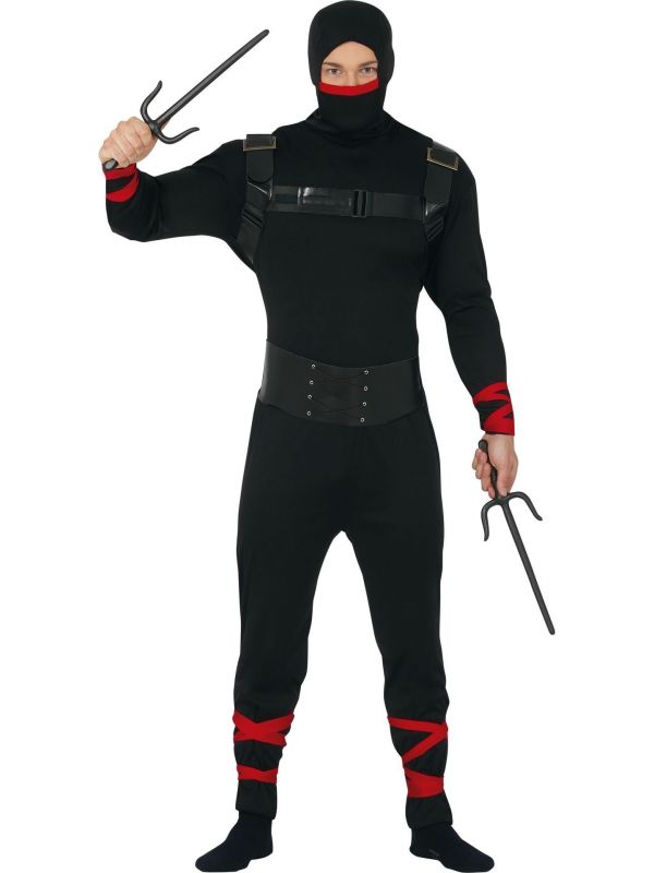 Ninja kostuum man zwart en rood