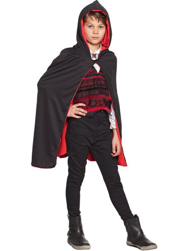 Omkeerbare cape kind zwart rood