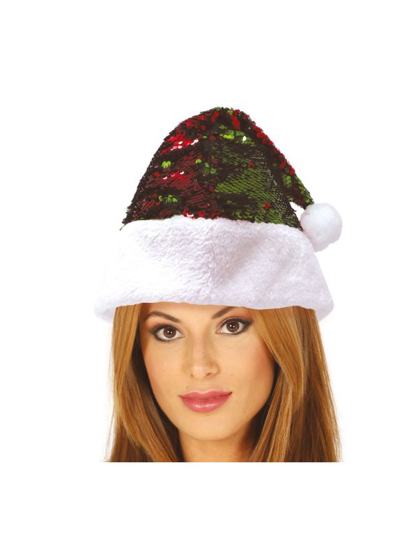Omkeerbare kerstmuts met pailletten rood groen main product photo