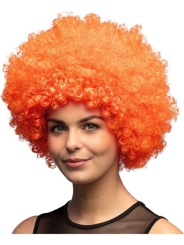 Oranje afro pruik