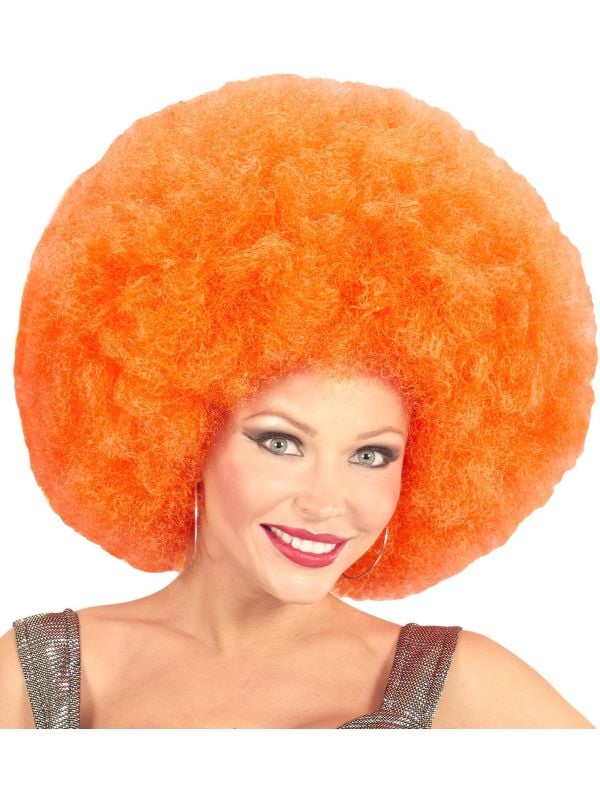 Oranje afro pruik extra groot