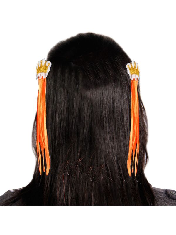 Oranje haarclip set met kroontje