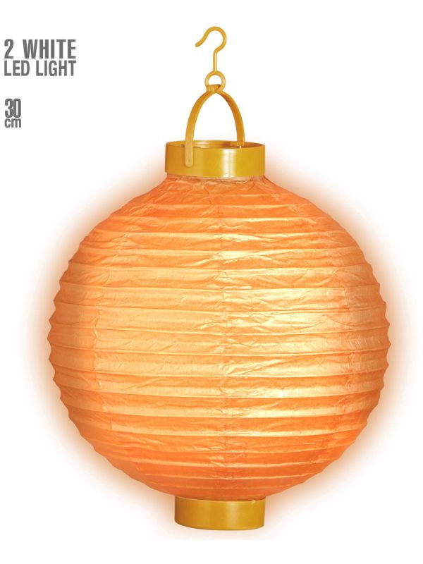 Oranje lampion met 2 witte LED lichten main product photo