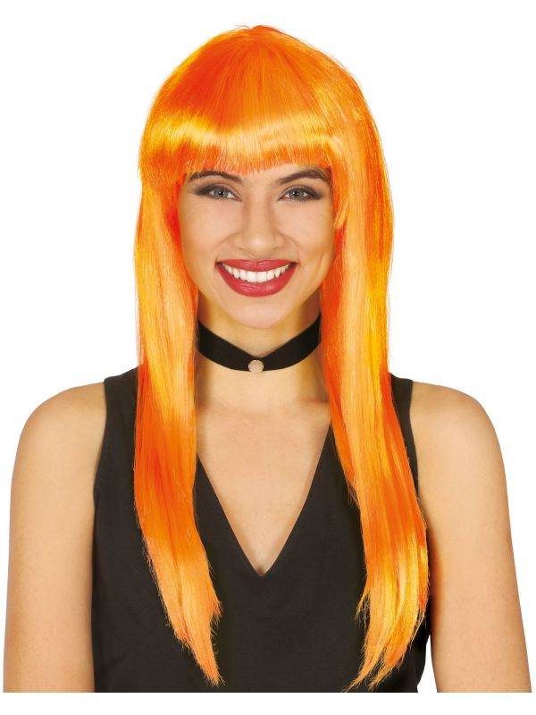 Oranje lange pruik met pony main product photo