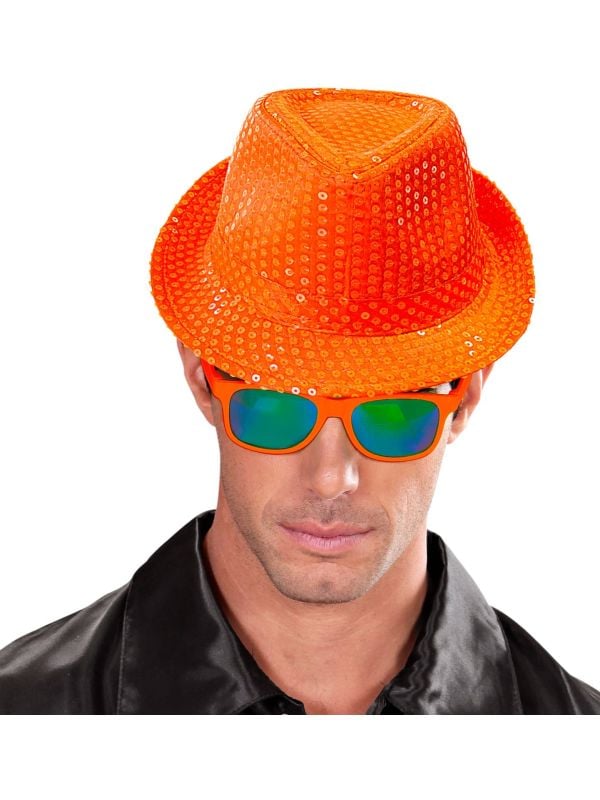 Oranje pailleten fedora