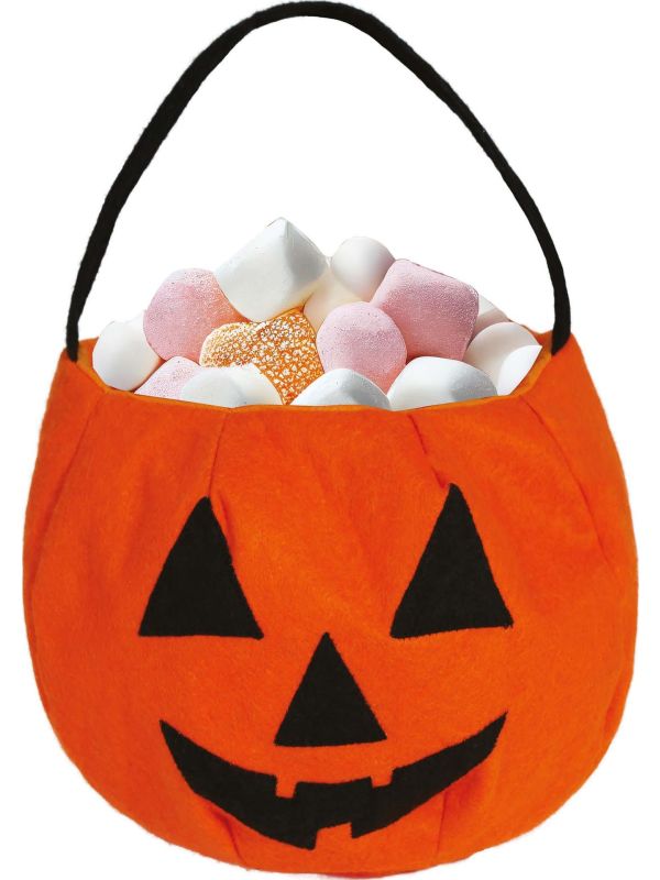 Oranje pompoen snoepmand vilt 24cm halloween