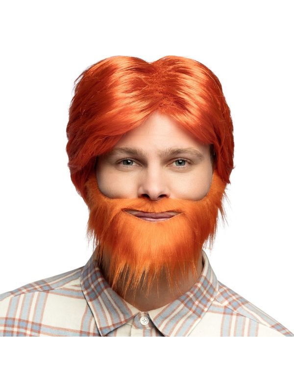 Oranje pruik met grote baard