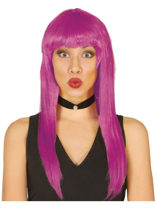 Paarse lange pruik met pony main product photo