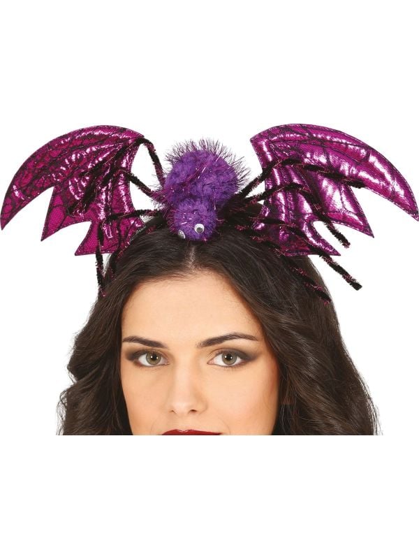 Paarse spin met vleugels diadeem halloween