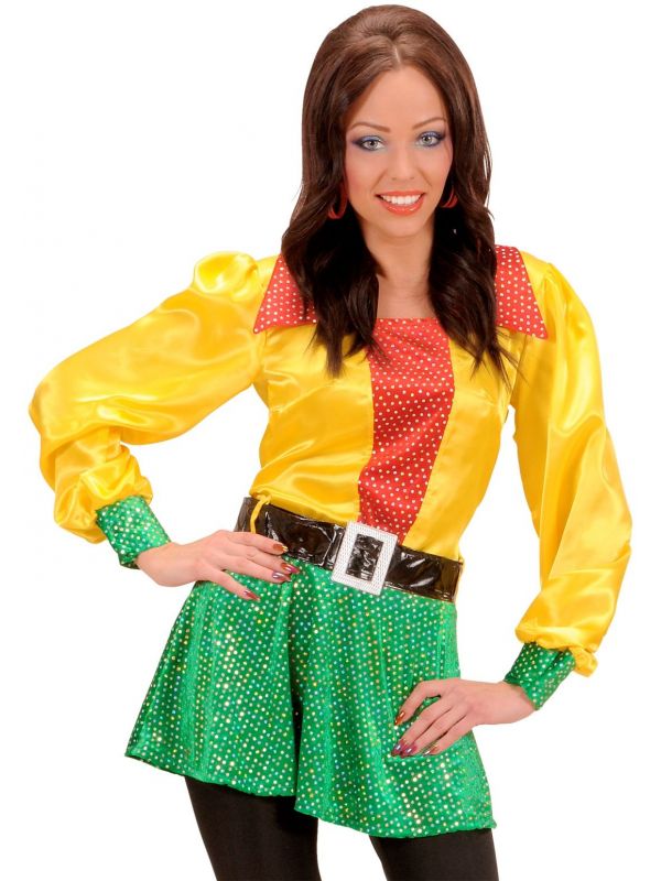 Pailletten blouse dames rood/geel/groen