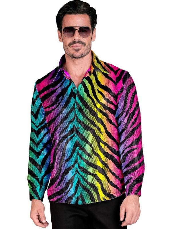 Pailletten blouse regenboog tijger mannen