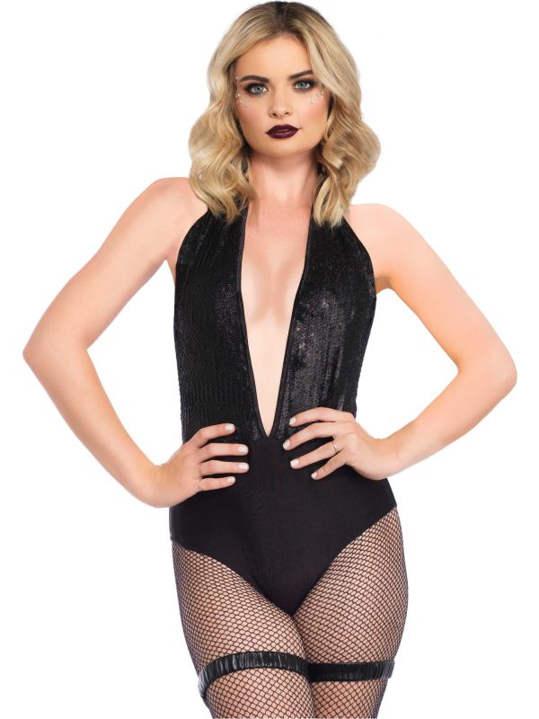 Pailletten bodysuit zwart