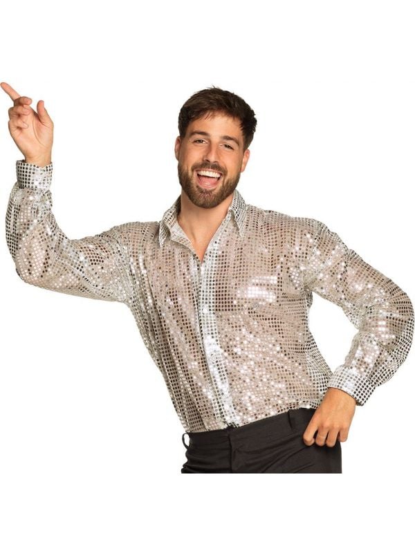Pailletten disco blouse heren zilver