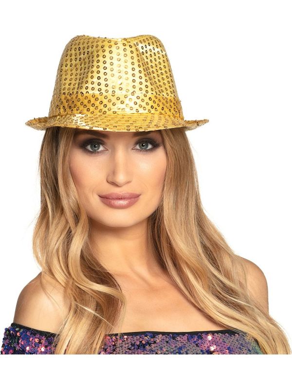 Pailletten fedora goud