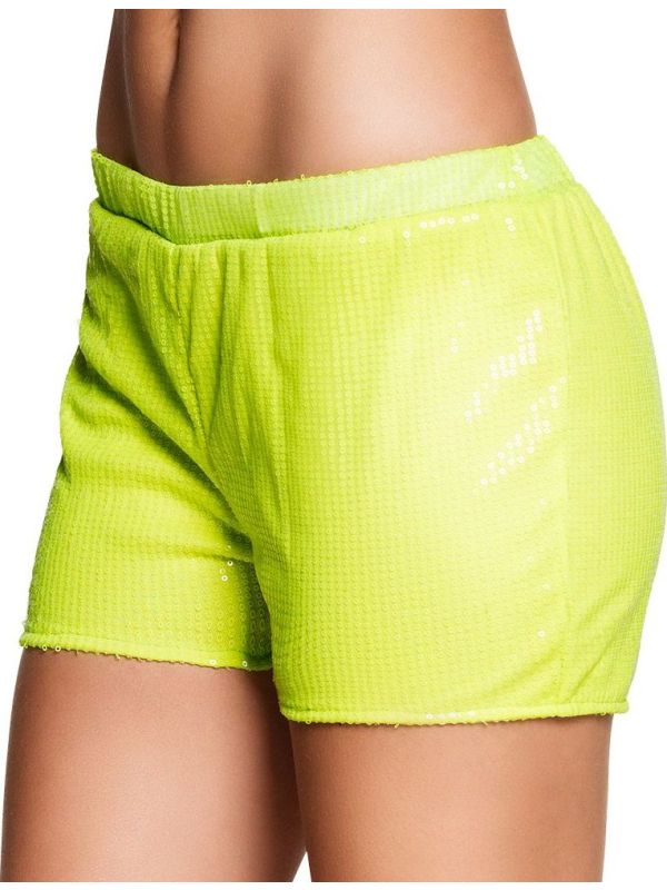 Pailletten hotpants neon geel