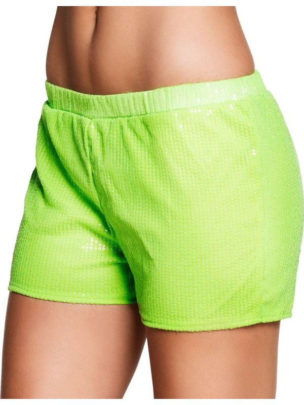 Pailletten hotpants neon groen