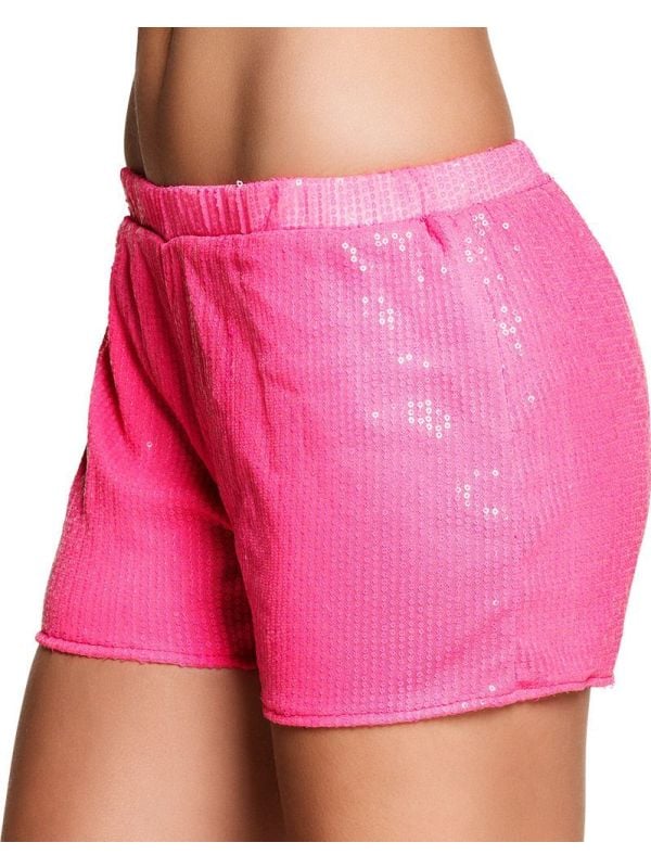 Pailletten hotpants neon roze