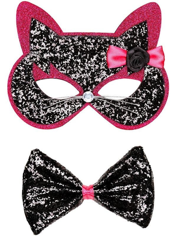 Pailletten kattenmasker en strik