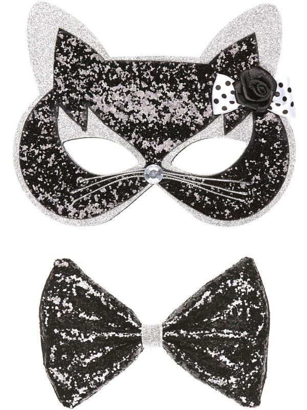 Pailletten kattenmasker en strikje