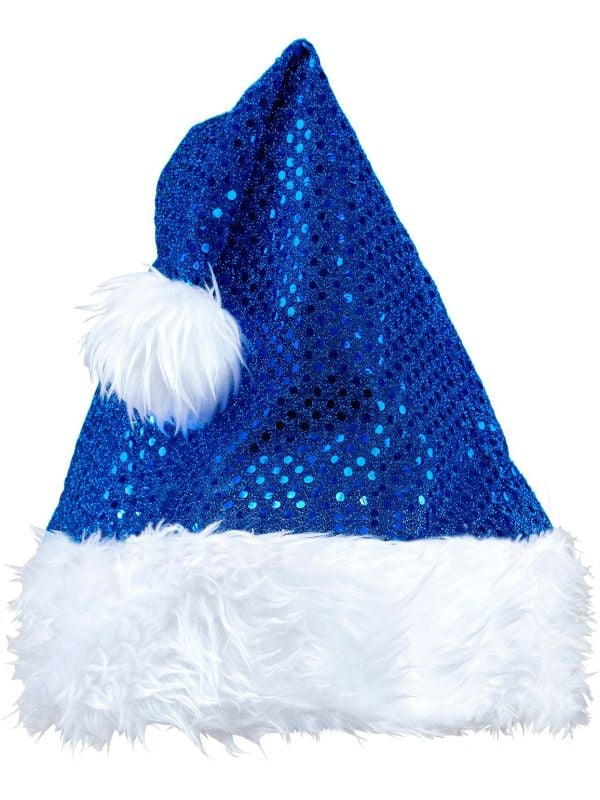 Pailletten kerstmuts blauw