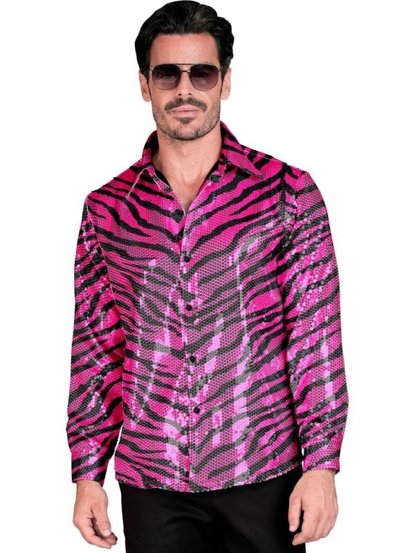 Pailletten party blouse roze tijgerprint mannen